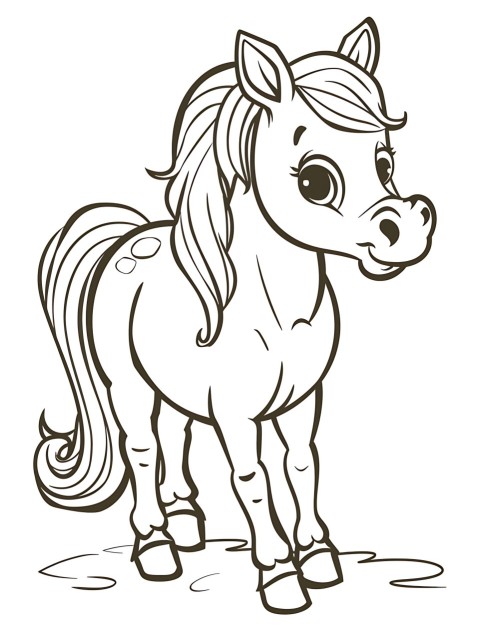 Cute Horse Coloring Book Pages Simple Hand Drawn Animal illustration Line Art Outline Black and White (59)