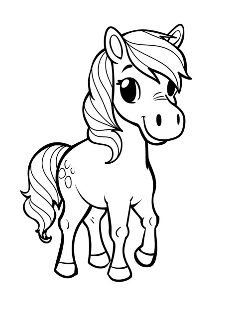 Cute Horse Coloring Book Pages Simple Hand Drawn Animal illustration Line Art Outline Black and White (101)