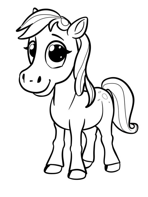 Cute Horse Coloring Book Pages Simple Hand Drawn Animal illustration Line Art Outline Black and White (114)