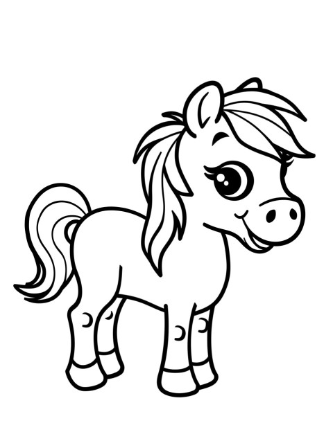 Cute Horse Coloring Book Pages Simple Hand Drawn Animal illustration Line Art Outline Black and White (141)