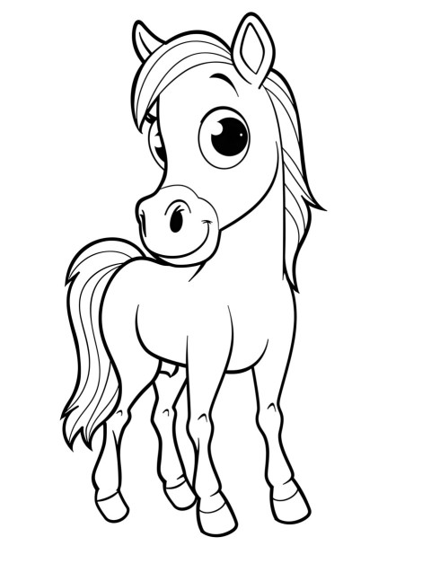 Cute Horse Coloring Book Pages Simple Hand Drawn Animal illustration Line Art Outline Black and White (104)