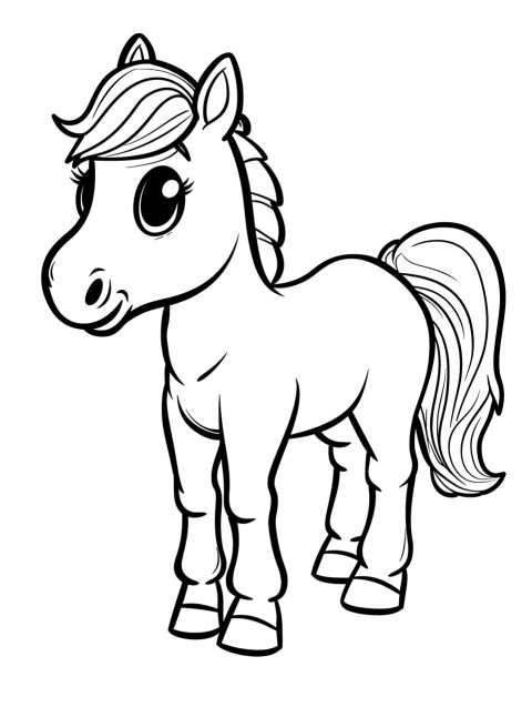 Cute Horse Coloring Book Pages Simple Hand Drawn Animal illustration Line Art Outline Black and White (125)