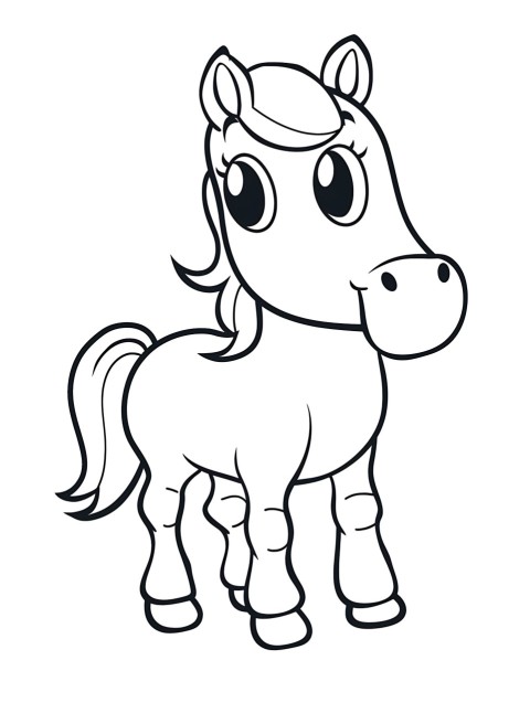 Cute Horse Coloring Book Pages Simple Hand Drawn Animal illustration Line Art Outline Black and White (133)