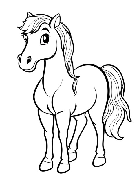 Cute Horse Coloring Book Pages Simple Hand Drawn Animal illustration Line Art Outline Black and White (123)