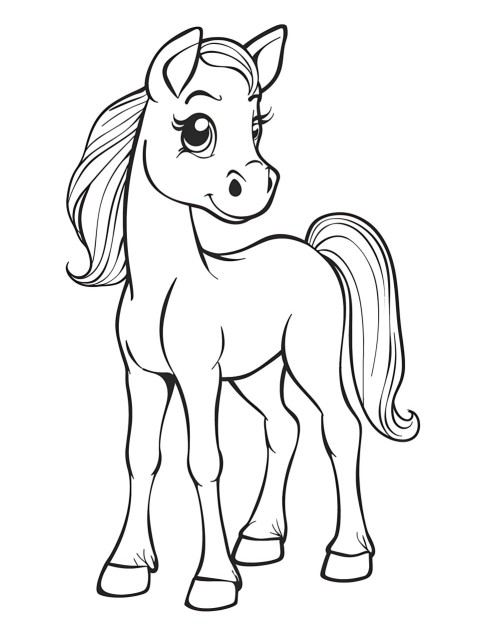Cute Horse Coloring Book Pages Simple Hand Drawn Animal illustration Line Art Outline Black and White (129)