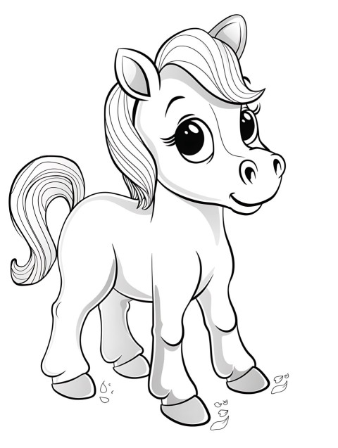 Cute Horse Coloring Book Pages Simple Hand Drawn Animal illustration Line Art Outline Black and White (113)