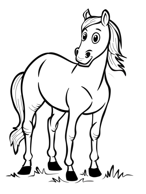 Cute Horse Coloring Book Pages Simple Hand Drawn Animal illustration Line Art Outline Black and White (143)