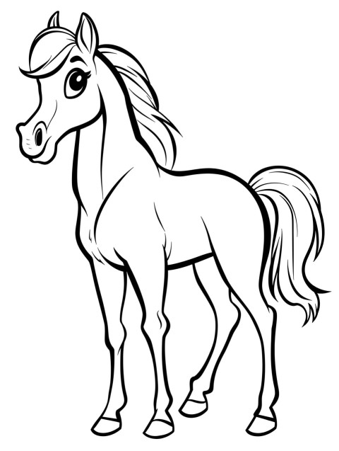 Cute Horse Coloring Book Pages Simple Hand Drawn Animal illustration Line Art Outline Black and White (142)