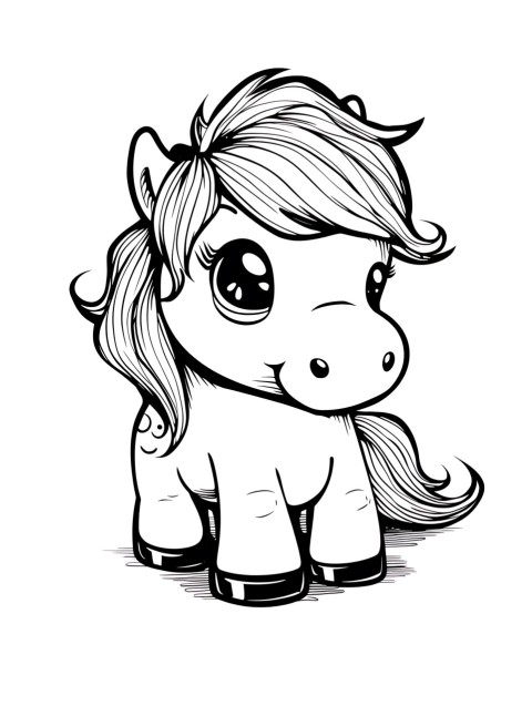 Cute Horse Coloring Book Pages Simple Hand Drawn Animal illustration Line Art Outline Black and White (105)