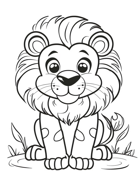 Cute Lion Coloring Book Pages Simple Hand Drawn Animal illustration Line Art Outline Black and White (6)