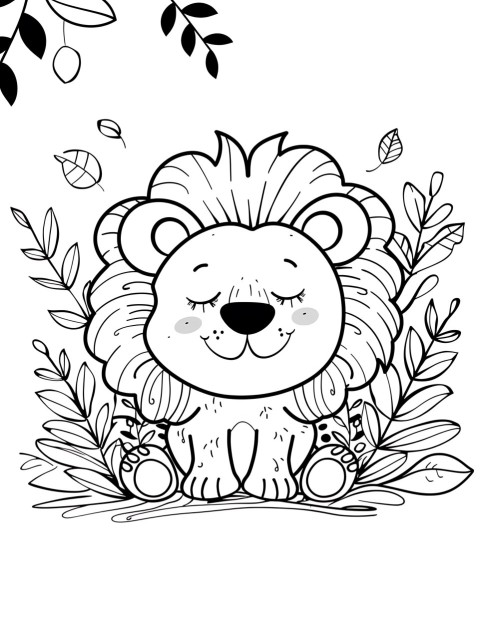 Cute Lion Coloring Book Pages Simple Hand Drawn Animal illustration Line Art Outline Black and White (97)