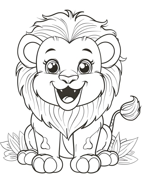 Cute Lion Coloring Book Pages Simple Hand Drawn Animal illustration Line Art Outline Black and White (60)