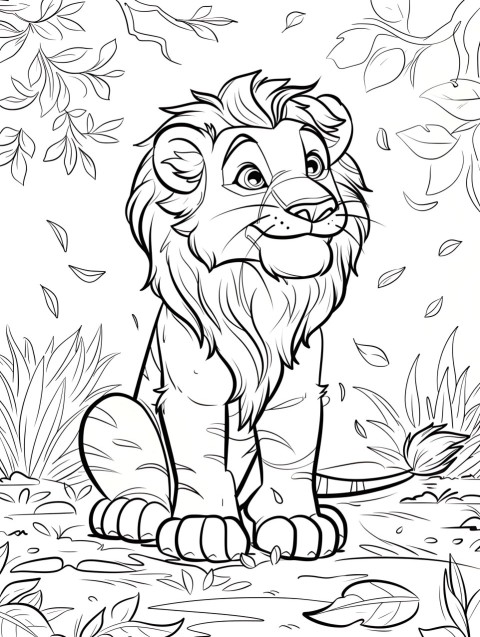 Cute Lion Coloring Book Pages Simple Hand Drawn Animal illustration Line Art Outline Black and White (110)