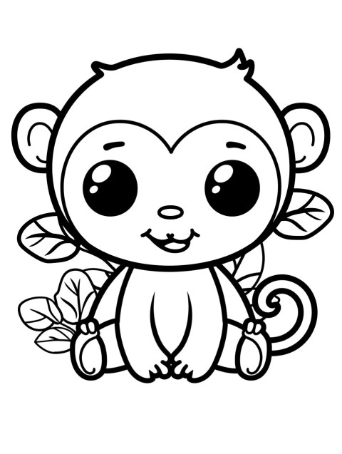 Cute Monkey Coloring Book Pages Simple Hand Drawn Animal illustration Line Art Outline Black and White (10)