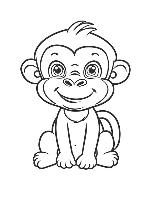 Cute Monkey Coloring Book Pages Simple Hand Drawn Animal illustration Line Art Outline Black and White (41)