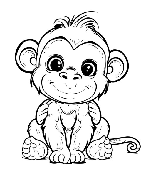 Cute Monkey Coloring Book Pages Simple Hand Drawn Animal illustration Line Art Outline Black and White (13)