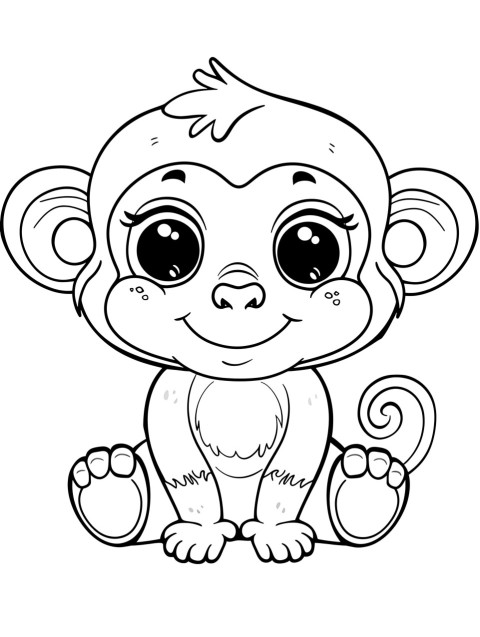 Cute Monkey Coloring Book Pages Simple Hand Drawn Animal illustration Line Art Outline Black and White (30)
