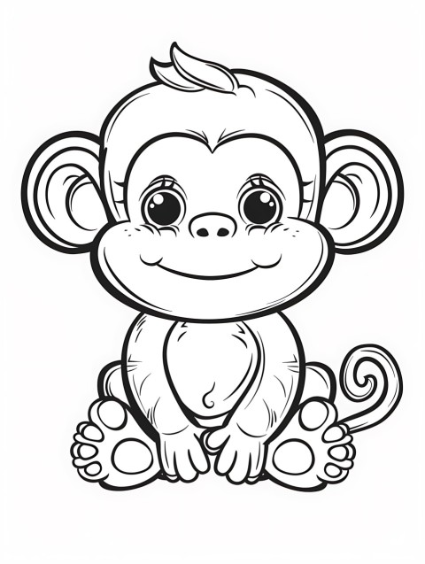 Cute Monkey Coloring Book Pages Simple Hand Drawn Animal illustration Line Art Outline Black and White (25)