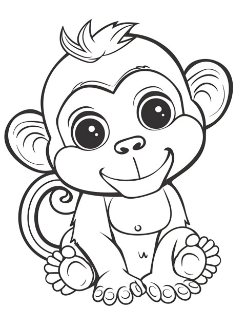 Cute Monkey Coloring Book Pages Simple Hand Drawn Animal illustration Line Art Outline Black and White (39)