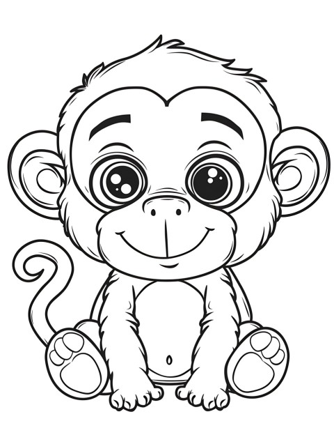 Cute Monkey Coloring Book Pages Simple Hand Drawn Animal illustration Line Art Outline Black and White (28)