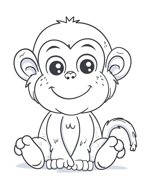 Cute Monkey Coloring Book Pages Simple Hand Drawn Animal illustration Line Art Outline Black and White (37)