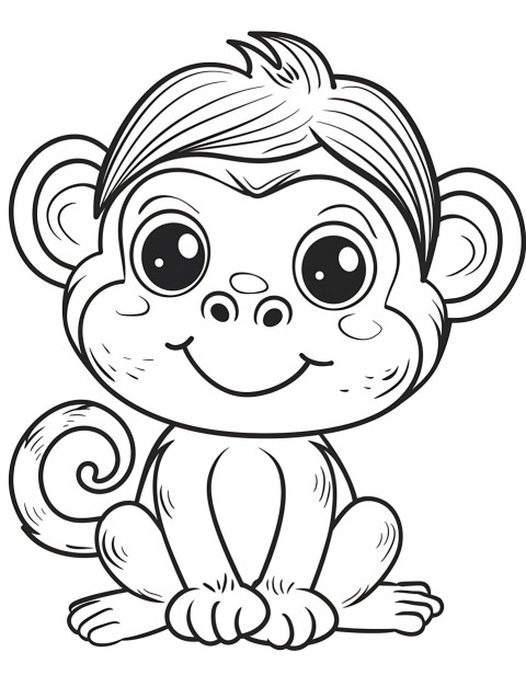 Cute Monkey Coloring Book Pages Simple Hand Drawn Animal illustration Line Art Outline Black and White (47)
