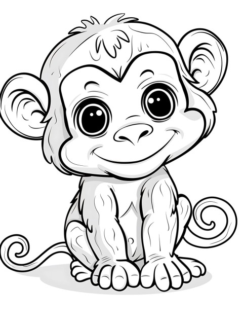 Cute Monkey Coloring Book Pages Simple Hand Drawn Animal illustration Line Art Outline Black and White (24)