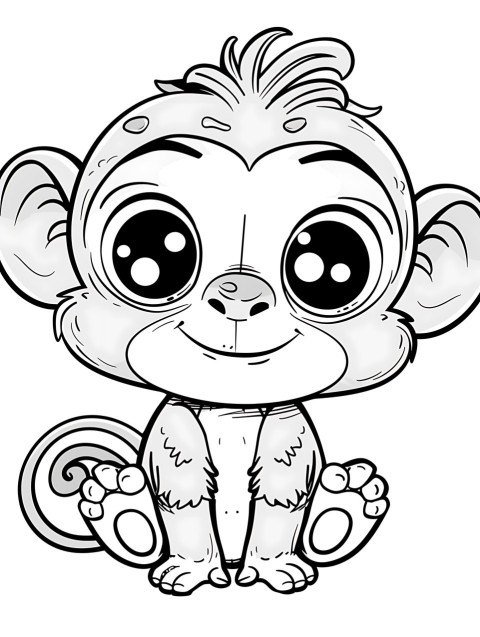 Cute Monkey Coloring Book Pages Simple Hand Drawn Animal illustration Line Art Outline Black and White (26)
