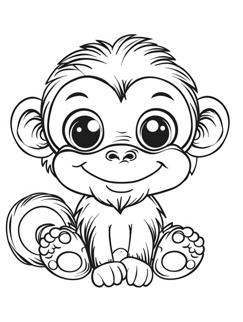 Cute Monkey Coloring Book Pages Simple Hand Drawn Animal illustration Line Art Outline Black and White (23)