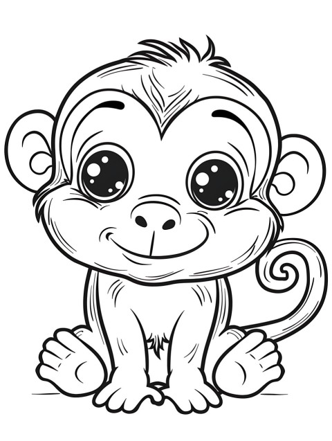 Cute Monkey Coloring Book Pages Simple Hand Drawn Animal illustration Line Art Outline Black and White (14)