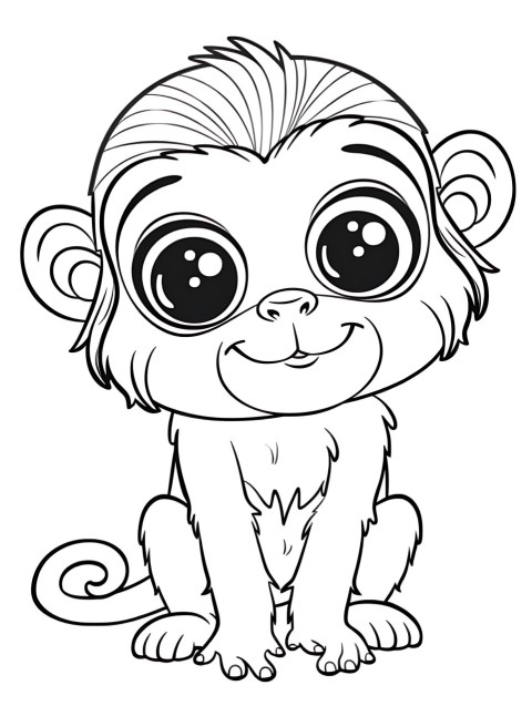 Cute Monkey Coloring Book Pages Simple Hand Drawn Animal illustration Line Art Outline Black and White (20)