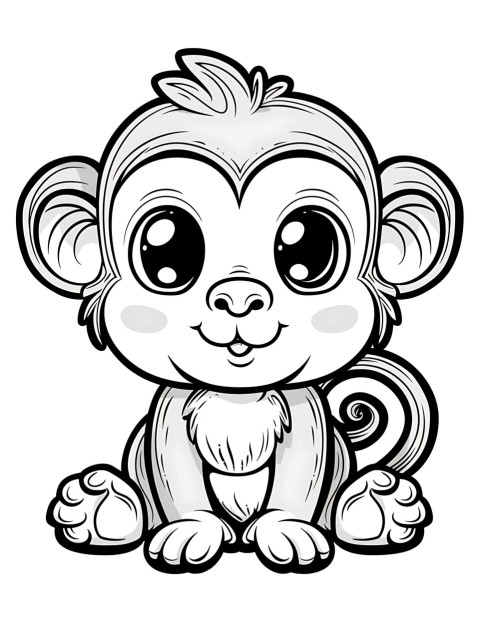 Cute Monkey Coloring Book Pages Simple Hand Drawn Animal illustration Line Art Outline Black and White (7)