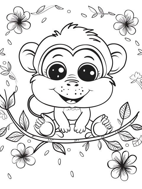 Cute Monkey Coloring Book Pages Simple Hand Drawn Animal illustration Line Art Outline Black and White (35)