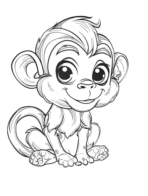 Cute Monkey Coloring Book Pages Simple Hand Drawn Animal illustration Line Art Outline Black and White (21)