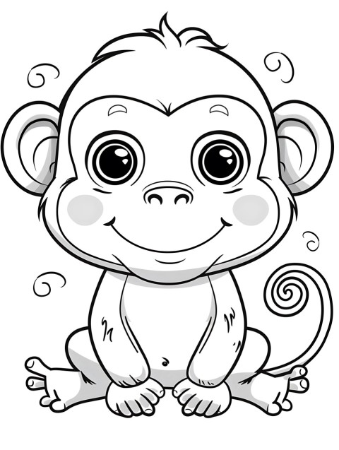 Cute Monkey Coloring Book Pages Simple Hand Drawn Animal illustration Line Art Outline Black and White (45)