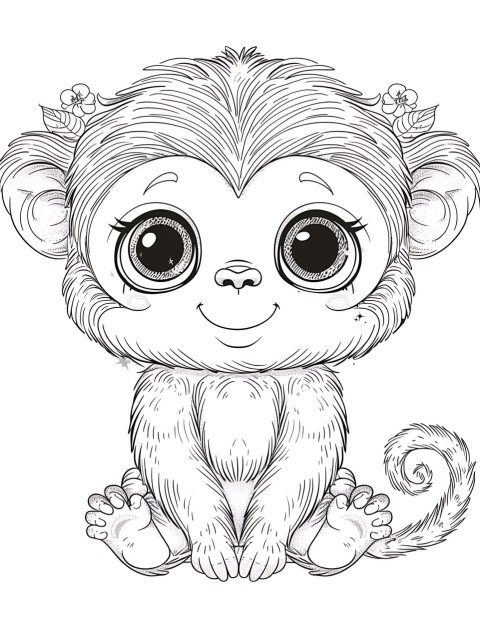 Cute Monkey Coloring Book Pages Simple Hand Drawn Animal illustration Line Art Outline Black and White (48)