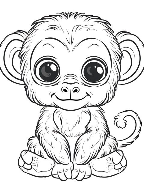 Cute Monkey Coloring Book Pages Simple Hand Drawn Animal illustration Line Art Outline Black and White (34)
