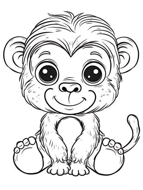Cute Monkey Coloring Book Pages Simple Hand Drawn Animal illustration Line Art Outline Black and White (3)