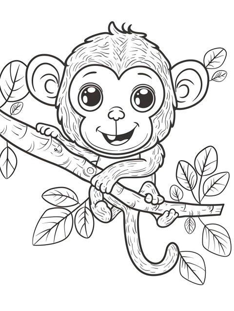 Cute Monkey Coloring Book Pages Simple Hand Drawn Animal illustration Line Art Outline Black and White (15)