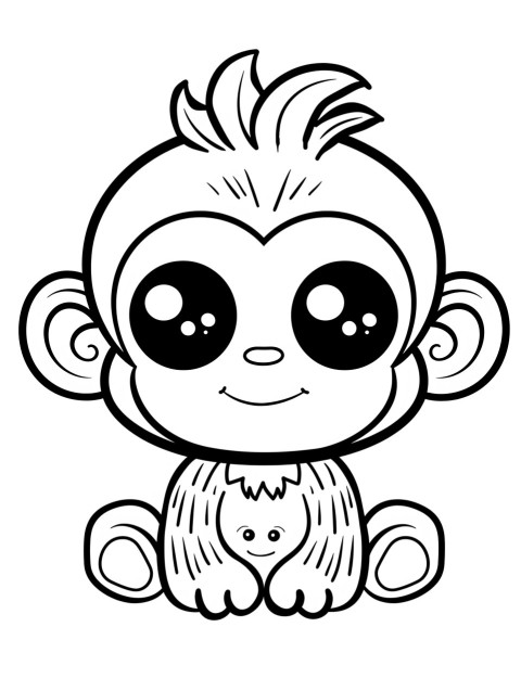 Cute Monkey Coloring Book Pages Simple Hand Drawn Animal illustration Line Art Outline Black and White (66)