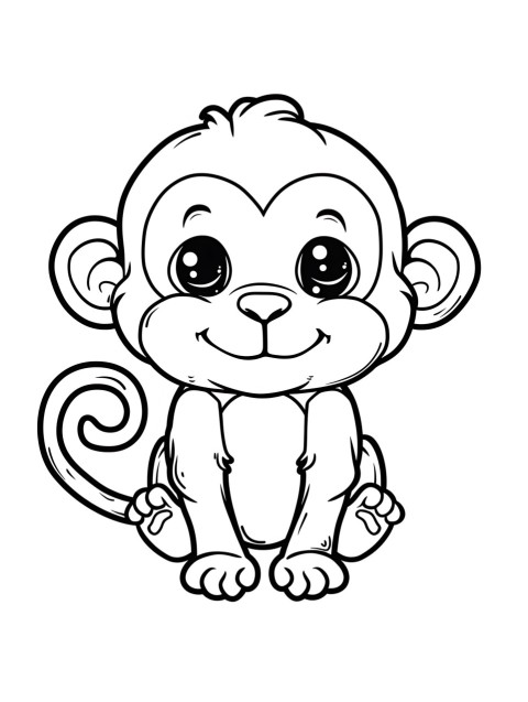 Cute Monkey Coloring Book Pages Simple Hand Drawn Animal illustration Line Art Outline Black and White (60)