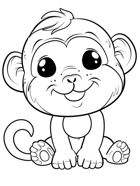Cute Monkey Coloring Book Pages Simple Hand Drawn Animal illustration Line Art Outline Black and White (97)