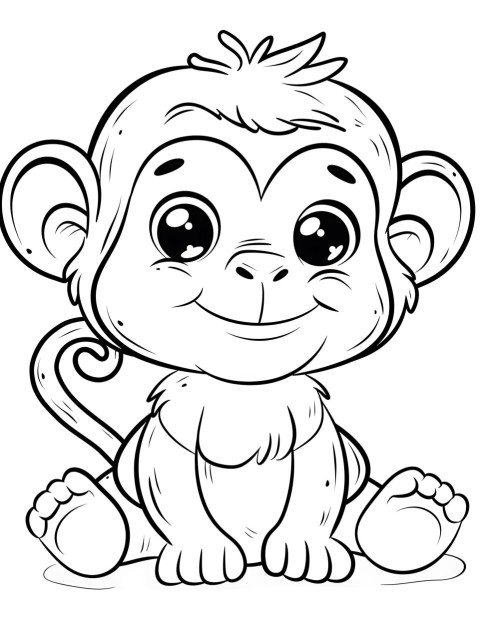 Cute Monkey Coloring Book Pages Simple Hand Drawn Animal illustration Line Art Outline Black and White (94)