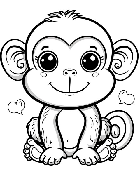 Cute Monkey Coloring Book Pages Simple Hand Drawn Animal illustration Line Art Outline Black and White (73)