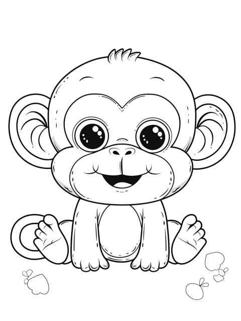 Cute Monkey Coloring Book Pages Simple Hand Drawn Animal illustration Line Art Outline Black and White (92)