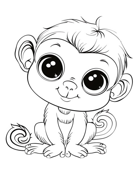 Cute Monkey Coloring Book Pages Simple Hand Drawn Animal illustration Line Art Outline Black and White (64)