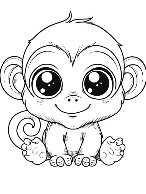 Cute Monkey Coloring Book Pages Simple Hand Drawn Animal illustration Line Art Outline Black and White (87)