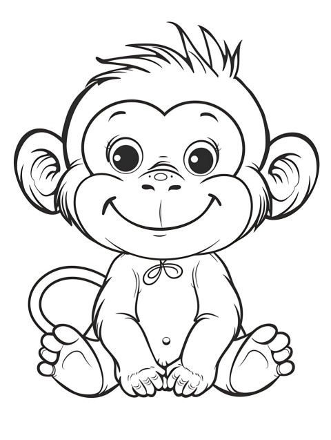 Cute Monkey Coloring Book Pages Simple Hand Drawn Animal illustration Line Art Outline Black and White (95)