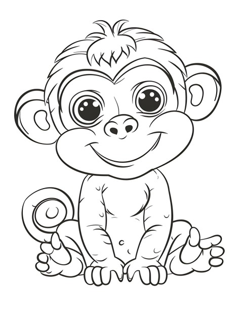 Cute Monkey Coloring Book Pages Simple Hand Drawn Animal illustration Line Art Outline Black and White (85)
