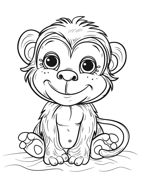 Cute Monkey Coloring Book Pages Simple Hand Drawn Animal illustration Line Art Outline Black and White (61)